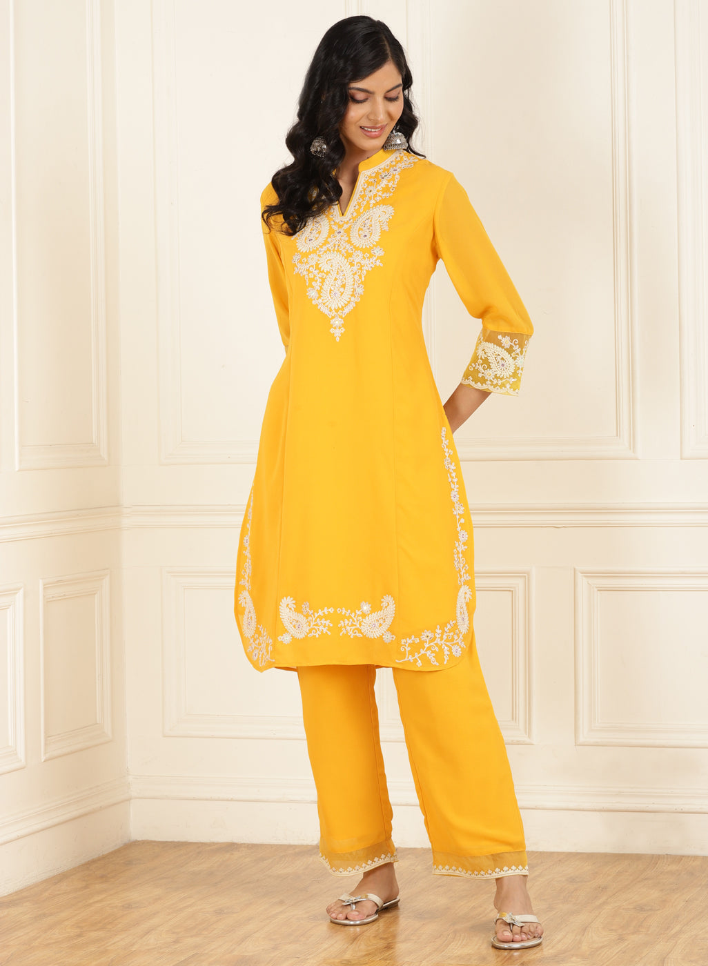 DARK YELLOW PRINTED COTTON CUSTOM STITCHED KURTI - KURTA - KAMEEZ UPTO