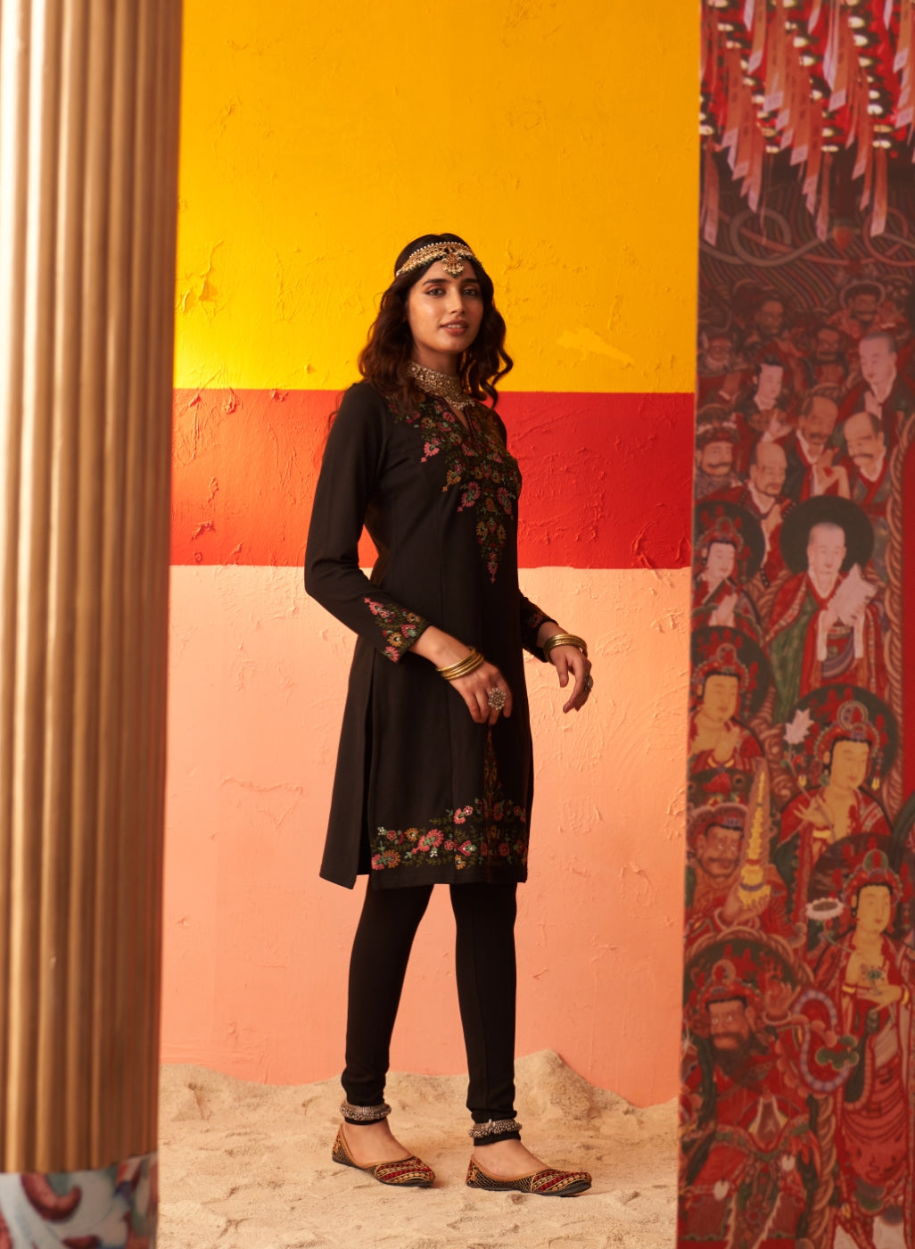 Black kurti 2025 with orange leggings