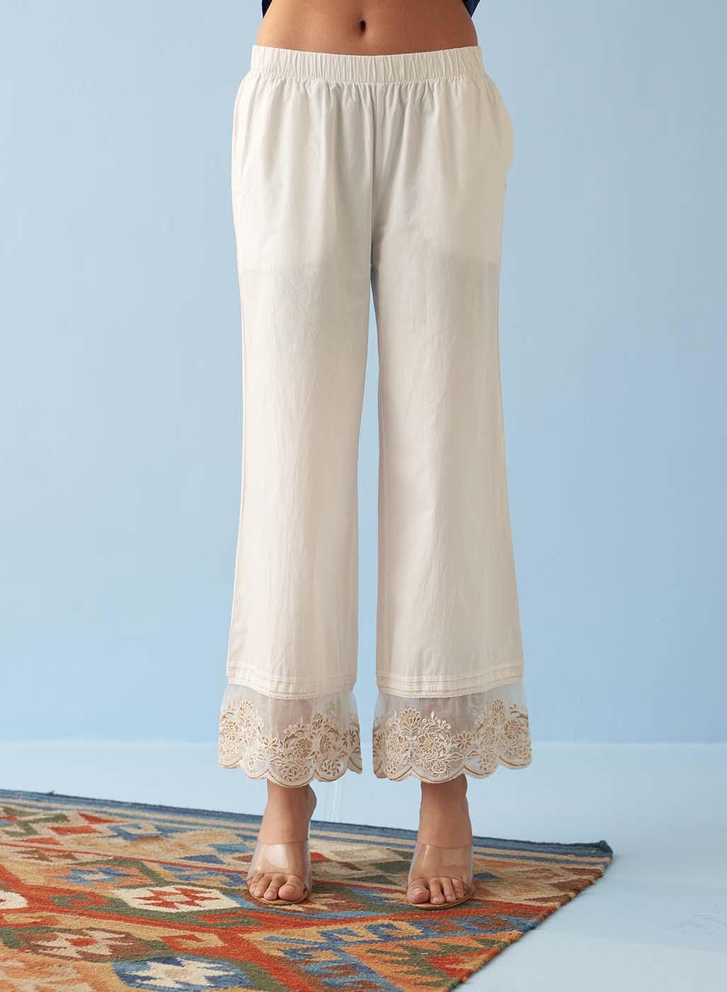 Buy Black Embroidered Straight Pants Online - W for Woman