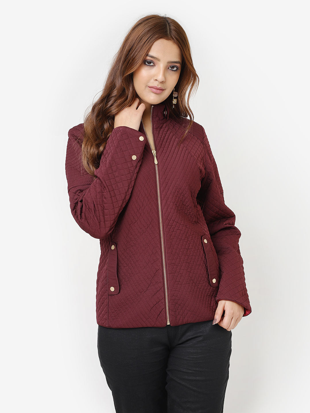 Quilted jacket with hood Color maroon - SINSAY - 0445J-83X