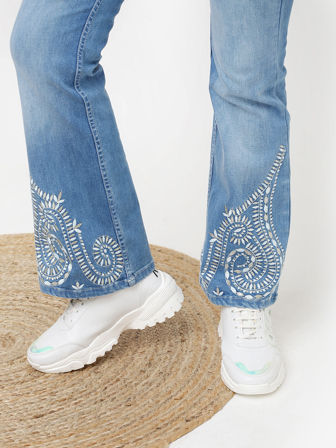 Blue Embroidered Flared Jeans for Women – Lakshita