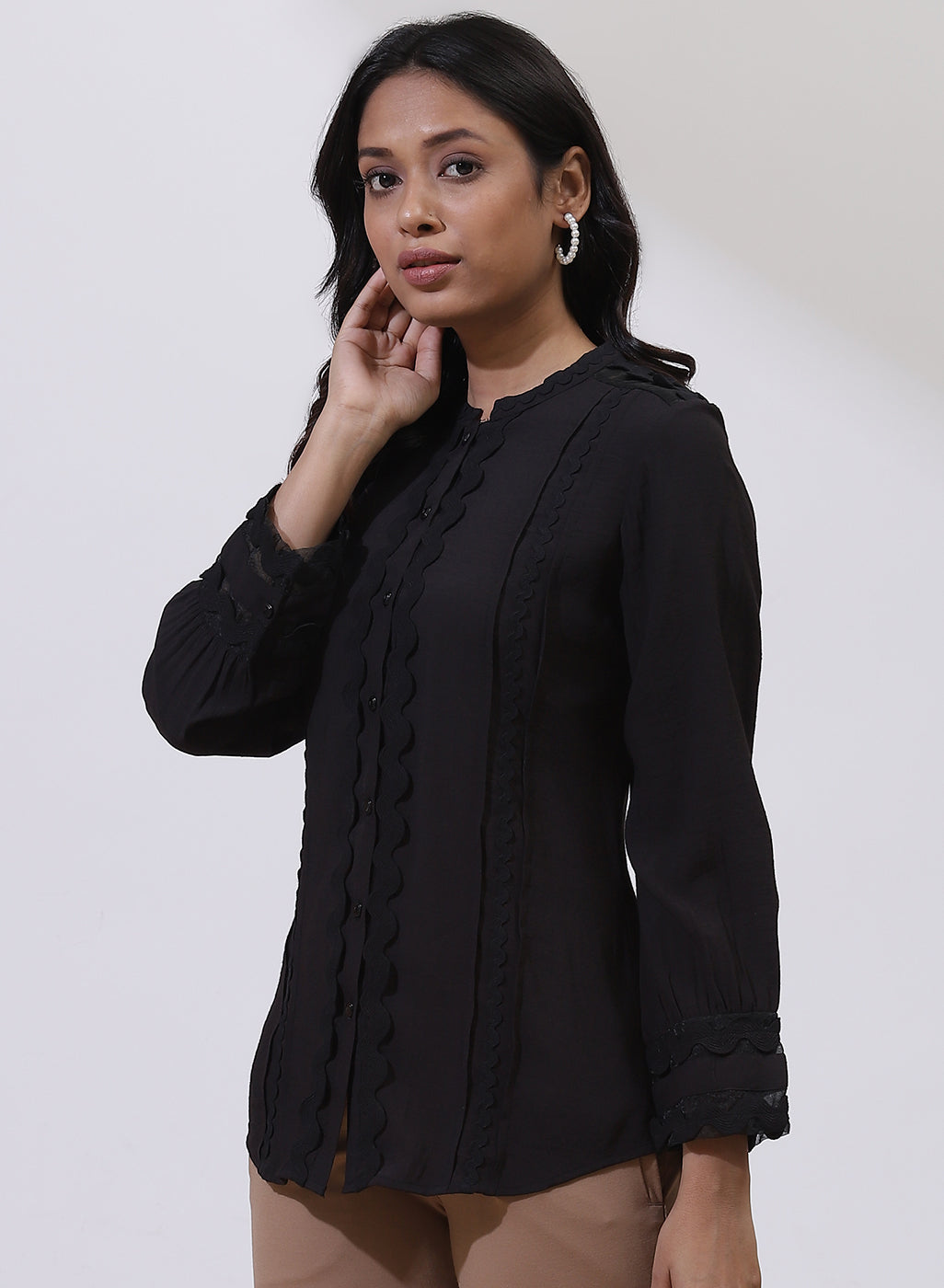Black Textured Full Sleeve Kurti-22WLK0692-6 – Lakshita