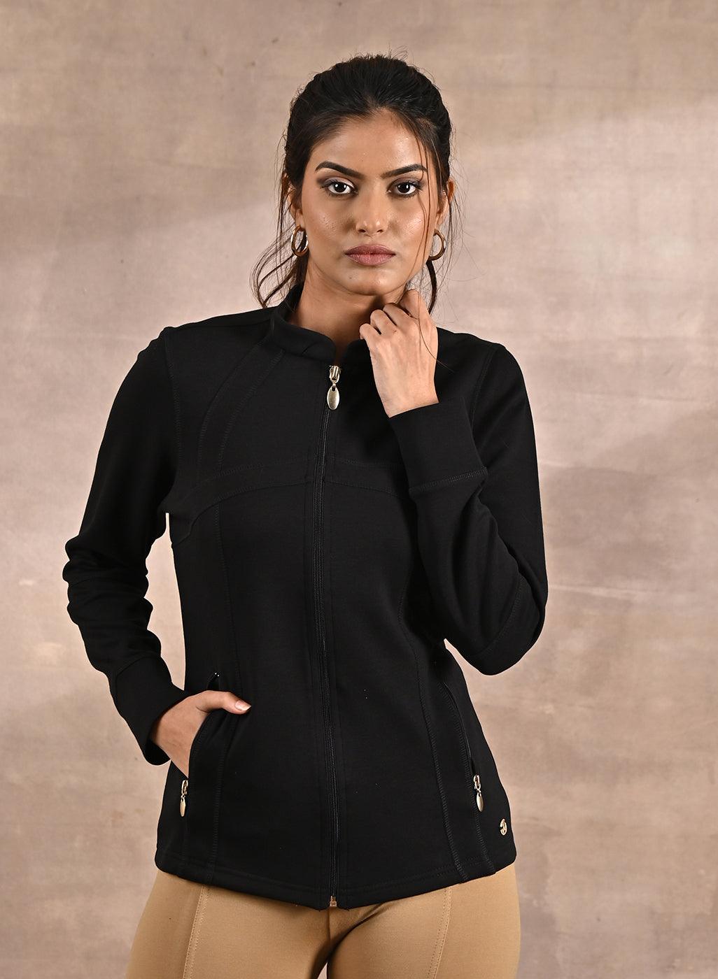 Black Long-sleeve Jacket with Decorative Cuts