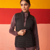 Black Sleeveless High-neck Jacket for Women With Pockets