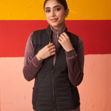 Black Sleeveless High-neck Jacket for Women With Pockets