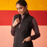 Black Sleeveless High-neck Jacket for Women With Pockets