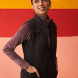 Black Sleeveless High-neck Jacket for Women With Pockets