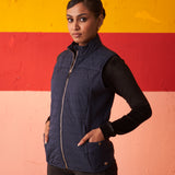 Navy Blue Sleeveless High-neck Jacket for Women With Pockets