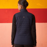 Navy Blue Sleeveless High-neck Jacket for Women With Pockets