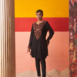 Midnight Black Embroidered Woollen Kurti for Women