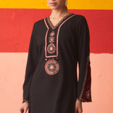 Black Women’s Woollen Kurti with Inserts and Zari Work