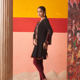 Black Women’s Woollen Kurti with Inserts and Zari Work