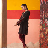 Black Women’s Woollen Kurti with Inserts and Zari Work