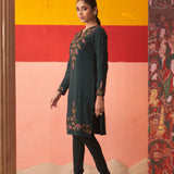 Teal Green Embroidered Woollen Kurti for Women