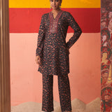 Green Printed Woollen Kurta Set for Women with Sequin Work