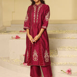 Fuchsia Embroidered Sequins Work Kurta Set