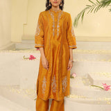 Mustard Embroidered Sequins Work Kurta Set