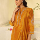 Mustard Embroidered Sequins Work Kurta Set