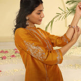 Mustard Embroidered Sequins Work Kurta Set