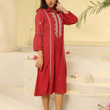 Brick Red Embroidered Ethnic Dress