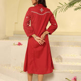 Brick Red Embroidered Ethnic Dress