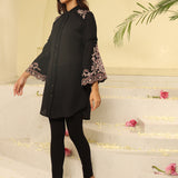 Black Embroidered Tunic with Button Detailing