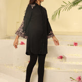 Black Embroidered Tunic with Button Detailing