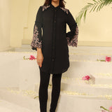 Black Embroidered Tunic with Button Detailing