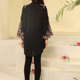 Black Embroidered Tunic with Button Detailing