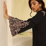 Black Embroidered Tunic with Button Detailing