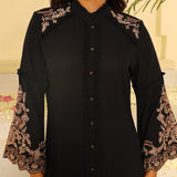 Black Embroidered Tunic with Button Detailing