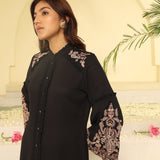 Black Embroidered Tunic with Button Detailing