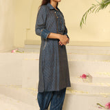 Blue Collared Straight Kurta Set