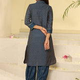 Blue Collared Straight Kurta Set