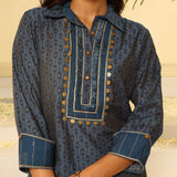 Blue Collared Straight Kurta Set