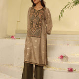 Green Embroidered Textured Fabric Kurta Set