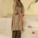 Green Embroidered Textured Fabric Kurta Set