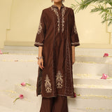 Brown Embroidered Sequins Work Kurta Set