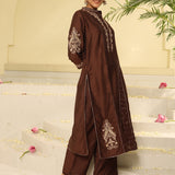 Brown Embroidered Sequins Work Kurta Set