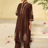 Brown Embroidered Sequins Work Kurta Set