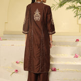 Brown Embroidered Sequins Work Kurta Set