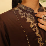 Brown Embroidered Sequins Work Kurta Set