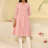 Pink Embroidered A-line Kurta for Women