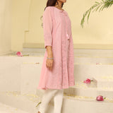 Pink Embroidered A-line Kurta for Women