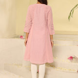 Pink Embroidered A-line Kurta for Women