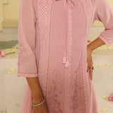 Pink Embroidered A-line Kurta for Women