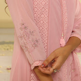 Pink Embroidered A-line Kurta for Women