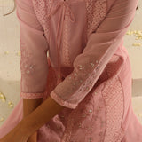 Pink Embroidered A-line Kurta for Women