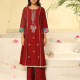 Blood Red Embroidered Kurta Set