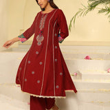 Blood Red Embroidered Kurta Set